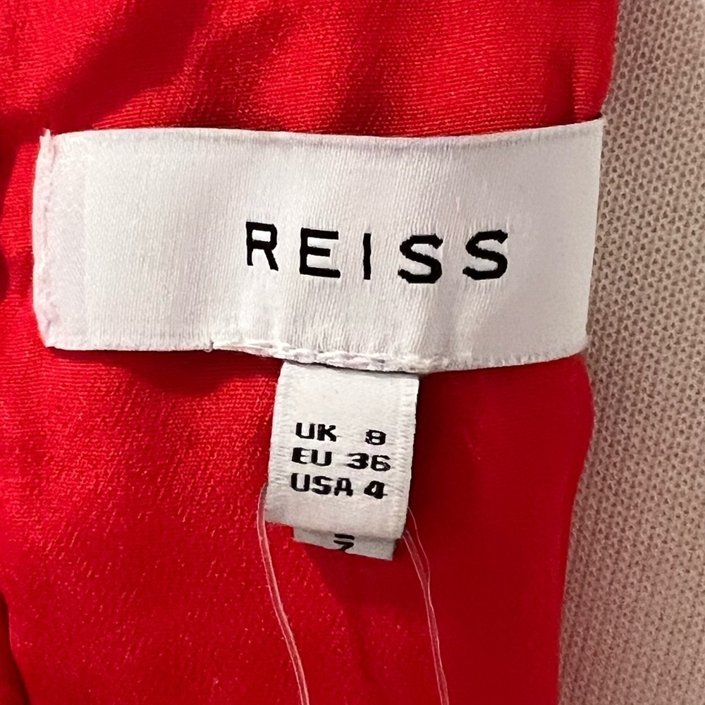 REISS Sophia Lace Overlay Dress China Red Tiered Size 4 NWT - Picture 8 of 11